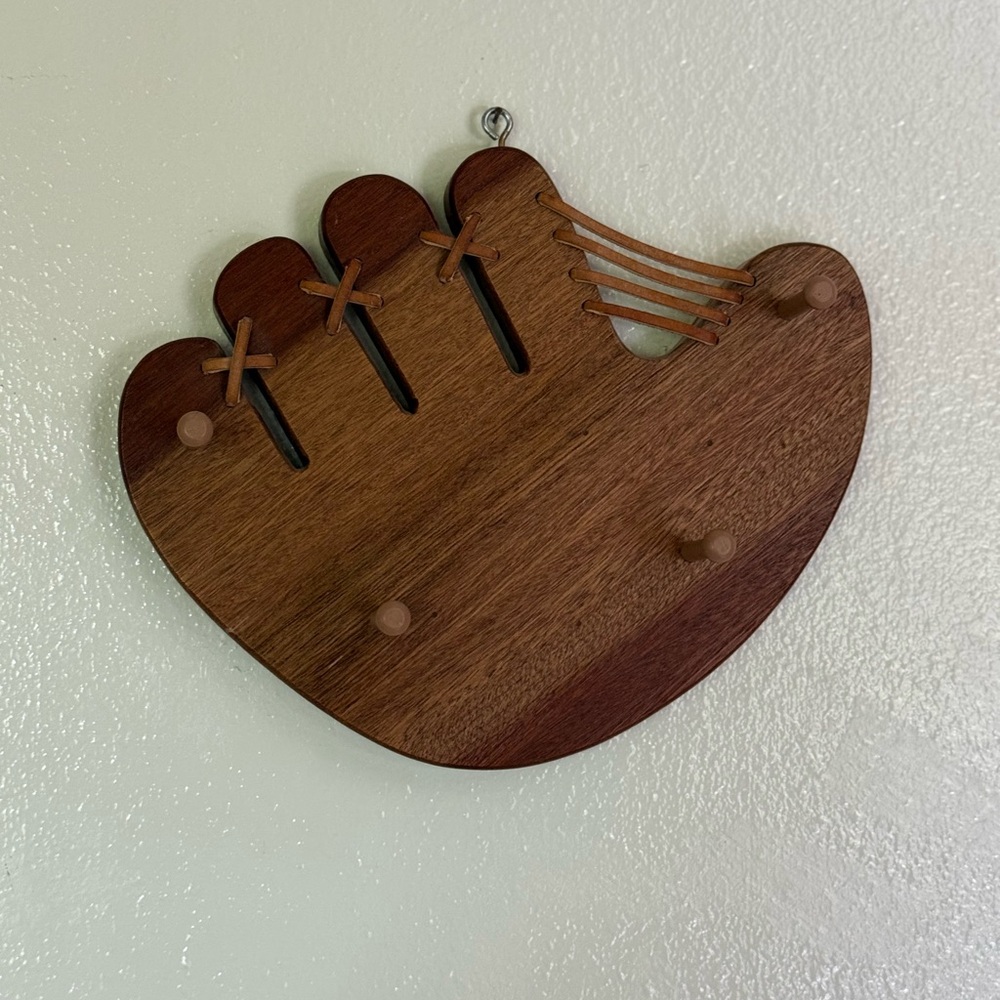 Wooden Baseball Glove Wall Decor with Hooks